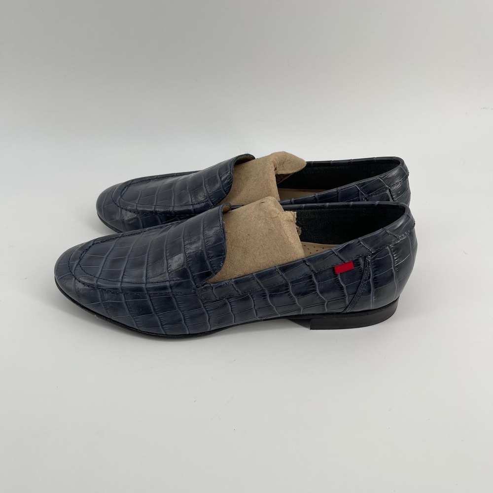 Marc Joseph New York Madison Ave Navy Blue Croc Embossed Leather Loafers 8